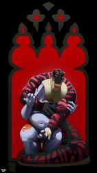 anthro aquatic avie aviesergal balls belly big_tail chin_piercing closed_eyes duo ear_piercing eel facial_piercing fish from_behind_position genitals hi_res holding_penis hug larger_male looking_down male male/male male_only muscular muscular_male navel nonbinary_(lore) nose_piercing overweight_male pecs penis piercing raised_head septum_piercing sergal sex sitting size_difference small_penis smaller_male smile standing stripes tail