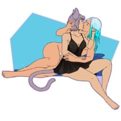 2016 animal_humanoid breasts cat_humanoid colored_sketch elf embrace feline female flaccid genderbend human humanoid inkedfur inkii jaci_kirah_(character) keisha_makainn kissing male mammal nightgown patreon penis pillow straight