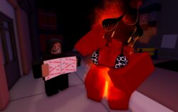 3d bikini bikini_bottom bikini_top book breasts burning casting_spell cry_of_fear curse cursed_item demon female fire horns human hurt_expression magic male ravenuwu roblox robloxian self_upload simon_henriksson tagme