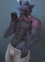 absurd_res angelic_goat anthro arthur_halliwell_(thehiddenperv) bovid bulge caprine freakdan1el genitals goat hi_res male mammal musclemuscular penis selfie solo