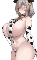 1girls breasts cow_print cow_print_bikini female hips huge_breasts light-skinned_female light_skin long_hair mature_female milf mother nago_purin thick_thighs thighs uzaki-chan_wa_asobitai! uzaki_tsuki white_hair wide_hips