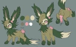 2023 ambiguous_gender animal_genitalia animal_penis bloowolfy canine_genitalia canine_penis eeveelution feral fur generation_4_pokemon genitals green_body green_fur hi_res knot leafeon model_sheet nintendo penis pokemon pokemon_(species) solo