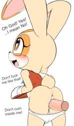 1girls anus ass blush cream_the_rabbit cub dialogue drooling edit furry heart-shaped_pupils mikitng panties panties_around_leg penis pretending_not_to_like_it pussy pussy_juice rabbit saliva sex sonic_(series) sonic_the_hedgehog_(series)