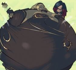 belly_expansion breasts gravity_rush huge_belly hyper_belly immobile immobilization inflation kat_(gravity_rush) raven_(gravity_rush) secretstarroom spherical_inflation sunken_limbs