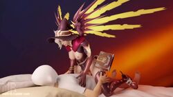 3d alternate_costume animated blonde_hair breasts cowgirl_position female hat male meltrib mercy nipples no_sound overwatch sex video wings witch witch_mercy