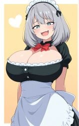 ai_generated blue_eyes female female huge_breasts maid maid_uniform shoulder_length_hair silver_hair tejina_senpai tejina_senpai_(character) tejina_senpai_(series)