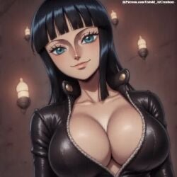 1girls ai_generated big_breasts breasts cleavage close-up clothed clothing cute female female_only light-skinned_female long_hair looking_at_viewer nico_robin one_piece seductive solo untoldaicreations untoldcreate