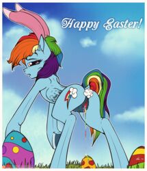 2017 absurd_res anatomically_correct anatomically_correct_pussy animal_genitalia animal_pussy blue_feathers buttplug buttplug_tail clitoris cloud colored_cum crotchboobs cum cutie_mark dock easter egg english_text equine equine_pussy fake_ears fake_rabbit_ears feathered_wings feathers female feral friendship_is_magic grass hair hi_res holidays hooves mammal multicolored_hair multicolored_tail my_little_pony neko-me nipples open_mouth pegasus pink_eyes pussy rainbow_cum rainbow_dash_(mlp) rainbow_hair rainbow_tail sex_toy sky solo text underhoof unusual_cum wings