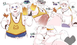 <3_eyes alcohol anthro bear beer beverage blue_eyes blush clothed clothing cum drunk feet fellatio handjob heart jewelry legwear male male_only mammal musclegut necklace nipples open_mouth oral penis sex sheeporwolf simple_background socks sweat white_background