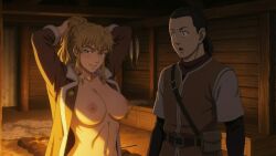 abs ai_generated anime_style areola areolae ari_(vinland_saga) arms_up bedroom_eyes belly belly_button big_boobs big_breasts big_tits blonde-haired_female blonde_female blonde_hair blonde_hair_female blue_eyes boobs breasts canon_couple couple doofusschlormpai exposed_breasts exposed_torso female/male half-dressed half_naked hands_behind_head icelandic imminent_sex in_awe indoors large_breasts large_tits light-skinned_female light_skin male/female medieval naughty_face navel nipples nordic norse_woman open_clothes open_clothing open_jacket pale-skinned_female pale-skinned_male pale_skin perfect_body seducing seductive seductive_eyes seductive_look seductive_pose seductive_smile sexy sexy_body sexy_female sexy_pose shocked shocked_expression stable_diffusion tits tying_hair undressing upper_body viking_female vinland_saga voluptuous voluptuous_female ylva_(vinland_saga)