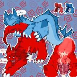 2boys 2dicks blue_ass blue_balls blue_body blue_fur cum cum_in_ass cum_inside dragon drakobloxxer fur furry gay gay_sex red_ass red_balls red_body red_fur red_hair red_penis_tip reference_image roblox sex_from_behind standing_sex sweat tagme tail water_drakobloxxer