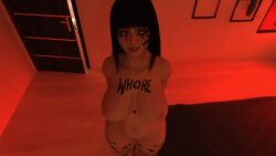 3d big_breasts body_writing light-skinned_female qos qos_tattoo red_light whore