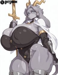 sybil_(pseudoregalia) pseudoregalia 1girls 1girl girl female female_only female_focus anthro anthro_female anthro_focus fur furry furry_only furry_female solo solo_focus solo_female sexy sexy_pose sexy_body sexy_female grey_fur grey_body grey_skin long_ears grey_hair short_hair tail gigantic_breasts large_breasts big_breasts huge_breasts breasts_bigger_than_head breasts wide_hips wide_thighs ass big_ass huge_ass thick_thighs thick_ass thick thick_legs thick_hips hips thighs big_thighs huge_thighs big_hips huge_hips thin_waist goat goat_girl blue_eyes looking_at_viewer from_below clothing clothed covered_nipples covered_breasts sexy_clothing cloak white_cloak horns gold_horns gold_jewelry ai_generated bxtgrimm