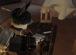 1boy 3d clothed dialogue english_text golden_empire_(grave/digger) grave/digger lettuce123455 mortician_(grave/digger) officer_(grave/digger) offscreen_character roblox roblox_game robloxian source_request tagme text