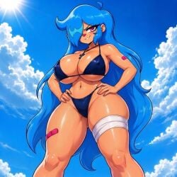 1girl 1girls ai ai_art ai_generated bandit big_ass big_breasts big_butt big_thighs bikini blue_hair breasts confident female female_only friday_night_funkin friday_night_funkin_mod long_hair necklace nusky nusky_(friday_night_funkin) pink_eyes sky_(friday_night_funkin) skyverse solo solo_female tights