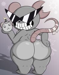 ass_grab big_ass bomb bubble_butt butt_focus explosives from_behind male_focus mewgenics missing_tooth notched_ear presenting_ass radical_rat_(mewgenics) rat rat_tail smug sunglasses tail_wraps tease teasing thick_thighs wobbling_ass zinzoa