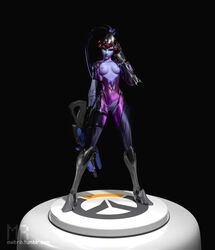 3d animated ass blue_hair blue_skin breasts female headgear meltrib mp4 nipples no_sound overwatch ponytail solo standing tied_hair turntable_(animation) video weapon widowmaker