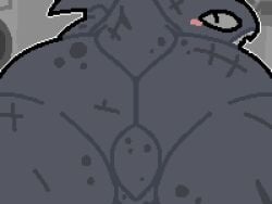 balls big_ass blush bubble_butt daddy_shark_(mewgenics) fat_ass from_behind looking_at_viewer looking_back mewgenics presenting_hindquarters scars shark shark_tail sharp_teeth