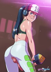 1boy androgynous ass balls biting_lip black_hair cock-tail erection femboy feminine_male girly gym hat headphones long_hair looking_back male male_only original penis ponytail ripped_clothing solo sports_bra taylor_(tekuho) tekuho testicles trap weightlifting white_skin yoga_pants