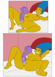 ai_generated animated anus ass big_breasts huge_dildo marge_simpson masturbating nude orgasm pussy spread_legs squirting the_simpsons vaginal_insertion