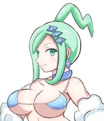 bikini blush closed_mouth from_side hand_on_hip hands_on_hips large_breasts lisia_(pokemon) pokemon pokemon_oras retori_tori smile upper_body