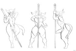 anthro ass backsack balls big_butt bulge clothing dragon girly legwear male male_only manly muscular penis piercing pole presenting raised_tail rear_view solo starberyl thong underwear undressing weapon