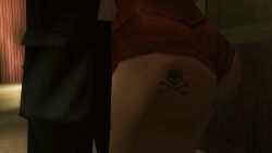 ass ass_focus assassin black_hair collar corset female hitman hitman_blood_money io-interactive mysterious_female_assassin_(hitman_blood_money) short_hair white_skin tattoo_on_butt skull_tattoo huge_ass red_corset 3d_(artwork) 3d 3dcg game_mod game_cg absurd_res source_request artist_request