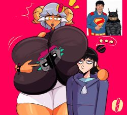 ... 1boy 1girl1boy 1girls 2026 animal_ears animal_genitalia big_breasts big_thighs black_hair bored_expression fatass giant_ass goat_horns grey_hair hairpin happy hoodie hotdog meme_reference older_female shitpost short_hair simple_background slsisra tired_eyes