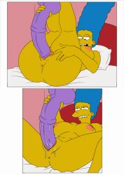 ai_generated animated anus ass big_breasts huge_dildo marge_simpson masturbating nude pussy pussy_juice spread_legs the_simpsons vaginal_insertion