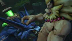 2boys 3d animated anthro crossover digimon fangs fellatio furry gay ictonica league_of_legends leomon male male/male male_only oral sex warwick yaoi