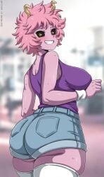 1girls 2022 ai_generated ashido_mina ashido_mina_(hero_outfit) ass ass_focus ass_shot bare_shoulders big_ass big_breasts big_butt big_eyes black_sclera blurry_background blush boku_no_hero_academia breasts canon character_name cleavage curly_hair curvaceous curvy curvy_figure feet_out_of_frame female female_only hi_res high_resolution highres horns hourglass_figure huge_ass large_breasts legwear looking_at_viewer looking_back mina_ashido mina_ashido_(hero_outfit) mina_asshido my_hero_academia off_shoulder open_mouth patreon_username pink-haired_female pink_hair pink_skin sano-br shiny_hair shiny_skin short_hair shounen_jump sideboob slim_waist smile solo solo_female sportswear sweat sweatdrop thick_ass thick_thighs thighhighs thighs wide_eyed wide_hips workout_clothes yellow_eyes