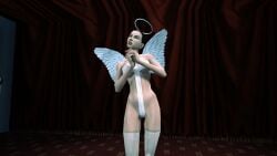 hitman_blood_money hitman artist_request 3d_(artwork) 3dcg 3d game_mod eve_(hitman_blood_money) singing oblivious_sexualization mature_female angel_girl angel_outfit fake_wings huge_breasts cleavage navel collarbone assassin bare_shoulders source_request green_eyes emotionless_female emotionless edited_screencap