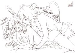 after_kiss animal_ears backshots bangs bed bedsheets blush blush_lines brie_(lidipon) bunny bunny_ears bunny_girl bunny_tail bunnygirl comic comic_page comic_panel cum cum_in_pussy cum_inside dildo dildo_in_pussy english english_text heart heart-shaped_pupils heart_symbol helena_(lidipon) kemonomimi leaking leaking_cum leaking_pussy lesbian_kiss lesbian_sex lidipon line_art lying_on_bed lying_on_stomach mouse mouse_ears mouse_girl mouse_tail oc original original_artwork original_character original_characters patreon patreon_username saliva saliva_string saliva_trail sex sex_from_behind sex_toy simple_background sketch strap-on strapon wet wet_pussy wetting yuri