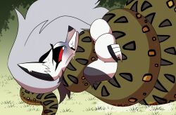 asphyxiation coiling coiling_around_body drool fingerless_gloves hellhound helluva_boss kaa_and_loona loona_(helluva_boss) poparc_nsfw snake sweat vivziepop