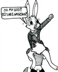 ambiguous_gender anthro black_and_white calvin_(trash_character) clothed clothing disney duo english_text fan_character fur lagomorph looking_pleasured male male/ambiguous mammal monochrome necktie open_mouth oral_sex partially_clothed rabbit sex shirt simple_background speech_bubble spiff suit text white_background yelling zootopia