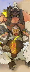 boarred boner cum electic erection male male_only overwatch roadhog winston_(overwatch) yaoi