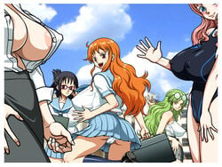 6+girls 6girls areola ass big_ass big_breasts breasts busty cleavage erect_nipples female female_only garou_damenade long_hair mermaid mermaid_girl monet_(one_piece) multiple_boys multiple_girls nami nico_robin nipples one-piece_swimsuit one_piece post-timeskip princess school_girl school_uniform shirahoshi swimsuit tashigi voluptuous