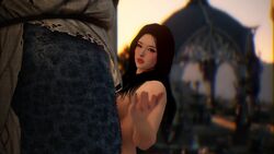 asian_female black_desert_online black_hair exhibitionism implied_nudity lahn nude nude_female nude_mod original_character public tagme