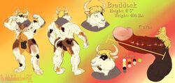 anthro bovine cattle erection flexing humanoid_penis male male_only mammal model_sheet musclegut muscular penis smile solo standing stickyfeathers testicles