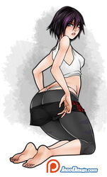 1girls artist_name asian ass bare_calves barefoot big_hero_6 black_hair black_jacket blush breasts calves covered_breasts curvaceous disney feet female female_only gogo_tomago high_resolution jago_dibuja large_breasts lips looking_at_viewer looking_back marvel marvel_comics medium_breasts multicolored_hair pants pantsu purple_eyes purple_hair shirt short_hair sideboob skin_tight soles solo spats tank_top thong toes two_tone_hair underwear web_address whale_tail white_shirt