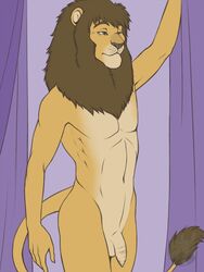 anthro feline flaccid hair humanoid_penis lion male male_only mammal mane nateday navel nude penis solo standing uncut