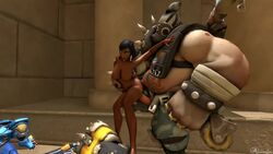 1girls 3d aliassfm animated areolae big_ass big_breasts breasts bubble_butt busty couple curvy dark-skinned_female dark_skin dat_ass duo egyptian erect_nipples fat_man female interracial large_breasts nipples no_sound nude overwatch pale-skinned_male pale_skin penetration pharah roadhog sex shorter_than_30_seconds shorter_than_one_minute size_difference source_filmmaker spread_legs straight video voluptuous