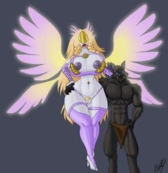 angel anthro big_breasts bimbeaux bimbeaux_the_reborn_(character) black_fur blonde_hair breasts canine dalrus dalrus_plaguefang dalrus_plaguefang_(character) fur hair hand_on_waist invalid_tag mammal muscular nipples nude plaguefang pussy rogue tolarean_(artist) val'kyr video_games warcraft were werewolf worgen world_of_warcraft