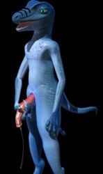 2017 3d animal_genitalia anthro big_penis claws cloaca dinosaur flaccid gwaldinthegreat male nude penis precum raptor reptile scales scalie simple_background smile solo standing teeth theropod