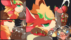 2017 4_fingers anthro anthro_only backsack black_background black_bokoblin blonde_hair blue_eyes bokoblin bokoblin_(breath_of_the_wild) breasts breath breath_of_the_wild brown_eyes brown_fur claws close-up closed_eyes cum cum_in_hair cum_in_mouth cum_inside cum_on_balls cum_on_face cum_on_hand cum_on_leg cum_on_penis cum_on_stomach cum_string cumshot deep_throat deepthroat ejaculation erection fangs fellatio female feridae fur grabbing_penis green_eyes green_hair hair half-closed_eyes hand_on_leg hand_on_penis horn humanoid_penis licking looking_down looking_up male multicolored_fur nintendo open_mouth open_smile oral oral_penetration orgasm pata pawpads penetration penis penis_lick red_fur sex simple_background smile straight tan_fur teeth testicles the_legend_of_zelda tongue tongue_out