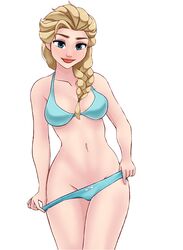 aozee blue_panties bra disney elsa_(frozen) female female_only frozen_(film) human medium_breasts panties solo