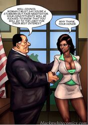 1boy 1girls big_breasts bimbo blacknwhitecomics comic dark-skinned_female dark_skin female huge_breasts human human_only interracial light-skinned_male light_skin male mayor_white straight_hair tanya_jackson the_mayor ugly_man yair