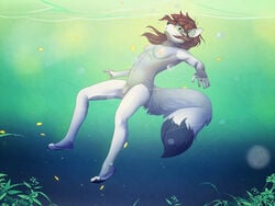 anthro breasts canine dyaniful female fur hair mammal nipples nude pussy solo underwater water