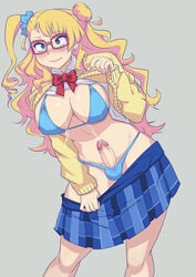 1futa bikini_top blonde_hair blue_eyes breasts censored cleavage cum ejaculation erection futa_only futanari galko handsfree_ejaculation intersex knightgawain large_breasts long_hair oshiete!_galko-chan penis pointless_censoring solo standing