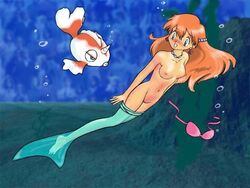 breasts female goldeen human human_only kasumi_(pokemon) nintendo nipples orange_hair pokemon tagme water